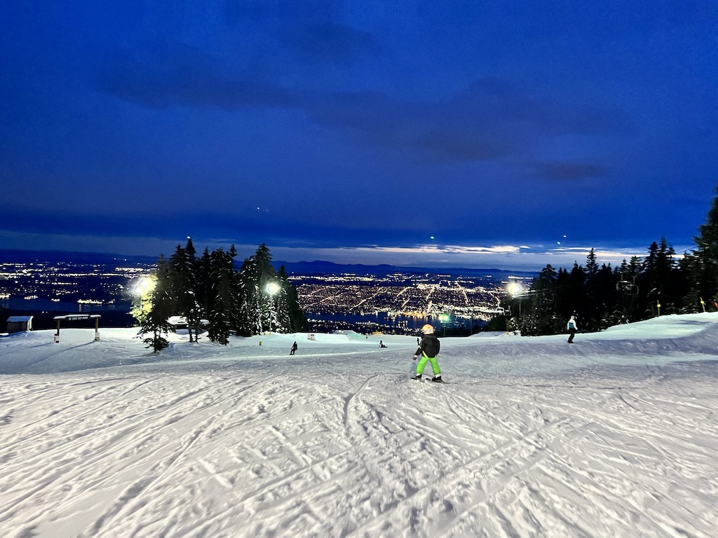 Night skiing at dusk