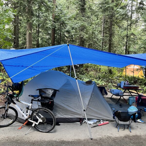 Setting up rain tarps for camping