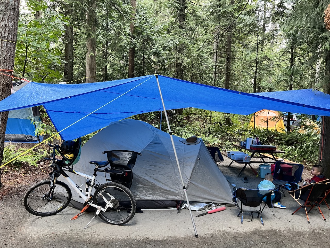 Setting up rain tarps for camping